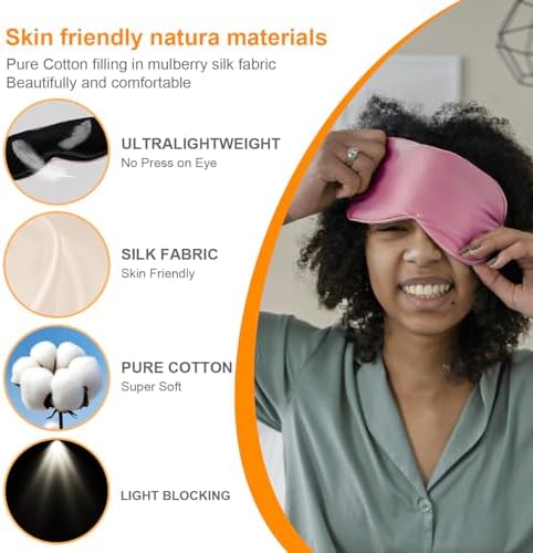 Silk Sleep Mask, Black, Adjustable Strap for Light Blocking, Travel Rest, Puffy Eyes Relief, Single Pack (Grey) - Image 3
