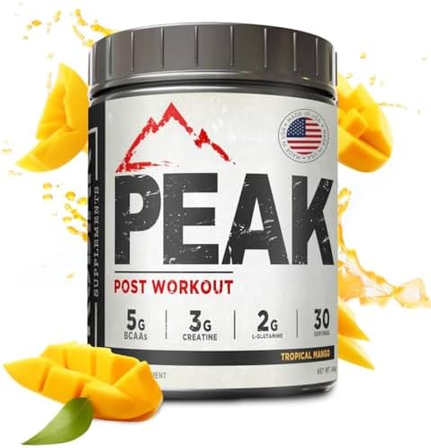 Peak Post Workout - BCAA 2:1:1 Creatine - Glutamine - Muscle Recovery and Strength Building Supplement - 30 Servings - Tropical Mango by Kodiak+Supplements