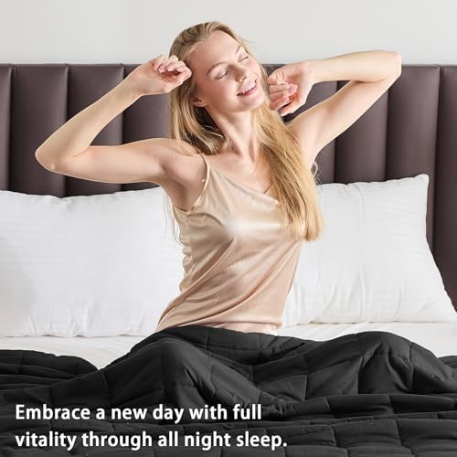 yescool Weighted Blanket for Adults (20 lbs, 48" x 72", Black) Cooling Heavy Blanket for Sleeping Perfect for 140-160 lbs, Twin Size Breathable Blanket with Premium Glass Bead, Machine Washable - Image 5