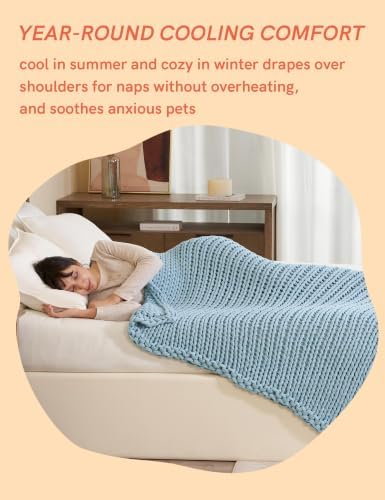 YnM Cooling Weighted Blanket, 100% Cotton Handmade Chunky Knitted Blanket, Weighted Lap, Breathable Heavy Blankets, Machine Washable Throw for Sleep or Home Decor (Sky Blue, 48x72 Inch, 12lbs) - Image 5