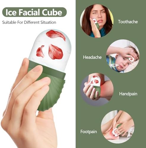 Ice Roller for Face and Eye, Silicone Ice Facial Roller Ice Holder, Face Ice Mold Skin Care, Face Icers Reusable Ice Cube Roller for Shrink Pores Anti Wrinkle Reduce Puffiness, Green - Image 3