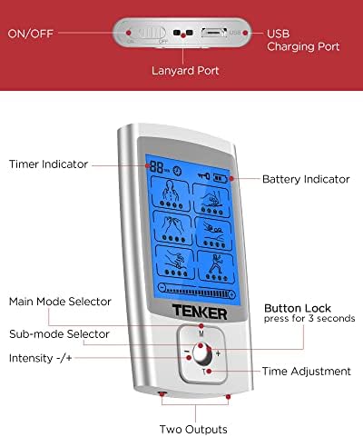 TENKER TENS Unit Muscle Stimulator, 24 Modes EMS Machine for Pain Relief Therapy/Pain Management, Rechargeable Electronic Pulse Massager with 2"x2" and 2"x4" Electrode Pads (Silver) - Image 6
