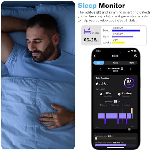 Smart Ring Health Tracker for Men/Women,Fitness Ring Sleep Tracker,Fast Charging for Long-Lasting Use,for Pedometer Exercise,Monitor Sleep, Heart Rate, Stress,Waterproof (Black, 12) - Image 4