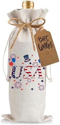 1Pcs USA Wine Gifts Bag 4th of July Independence Day Wine Bag, Celebrate New Chapter with 1Pcs Kraft Blessing Cards and natural jute rope - Image 7
