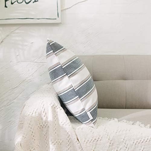 Stripe Pillow Case Soft Linen Square Decorative Throw Cushion Cover Pillowcase with Invisible Zipper for Bench 16" x 16 " - Image 2