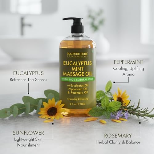 Majestic Pure Eucalyptus Mint Massage Oil, Cooling Blend, 8 Fl Oz - Image 4