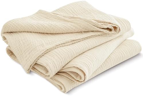 PHF 100% Cotton Muslin Blanket Twin XL Size 66"x90", 4-Layer Lightweight Gauze Throw, Breathable Cloud-Soft Minimalist Blanket for Bed, Couch, Camping & Baby, Beige/Short Bread, Ideal Gift - Image 6