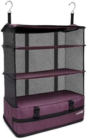 Grand Fusion Stow-N-Go Hanging Travel Shelves, Packing Organizer for Luggage. Carry on Closet for Suitcase. Expandable Packing Cube. Travel Essentials. (Burgundy, XL = (L) 17.7" x (W) 11.8") by GrandFusion