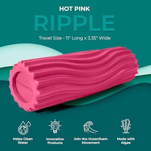 Oceanfoam Ripple Travel Foam Roller (11" x 3.35") Firm Mini Foam Roller for Physical Therapy, Deep Tissue Massage, Back Pain - High Density, Ergonomic Wave Textured, Yoga, Pilates, Exercise (Hot Pink) - Image 5