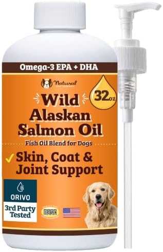Natural Dog Company Wild Alaskan Salmon Oil for Dogs - EPA & DHA Omega 3 Fish Oil Supplements with Salmon & Pollock Blend for Skin, Coat, Joints, Heart & Immune Support, 32 oz by NaturalDogCompany