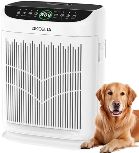 Air Purifiers for Home Large Room Up to 3000 Ft² with Washable Filters,AKEELIA HEPA Double-Sided Air Purifier with PM2.5 Air Quality Sensor, Aroma,15dB Sleep Mode, Air Cleaner for Pets Bedroom,White by Home