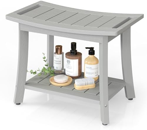 Waterproof HIPS Shower Bench for Inside Shower, Shower Stool, Grey by BEKVEMLIVING