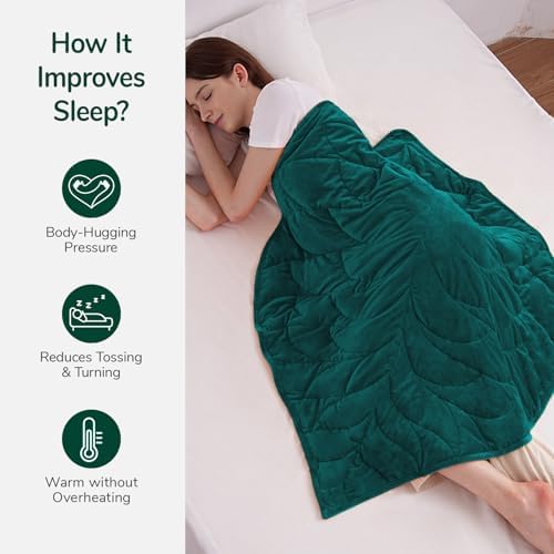 Kaisa Weighted Lap Blanket for Adults, 7 lbs 41" x 53", Leaf Pattern, Green - Image 2