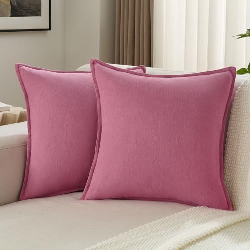 FUTEI Pack of 2 Chenille Throw Pillow Covers 26x26 Inch, Hot Pink by FUTEI