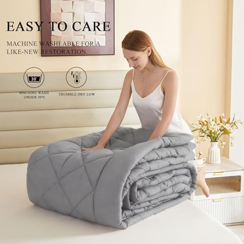 132x120 Alaskan King Comforter, Extra Large King Size Comforter Oversized, All Season Soft Lightweight Quilt Down Alternative Duvet Insert with 8 Corner Tabs(120x132, Light Grey) - Image 6