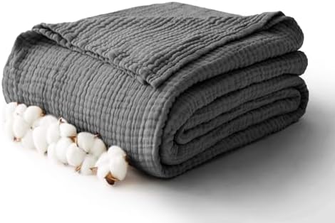 100% Cotton Muslin Blanket Twin 66" x 90", Breathable and Lightweight Cotton Twin Blankets for Couch, Soft Cooling Summer Gauze Blanket for Adults All Season, Charcoal Grey by Kozyhvn