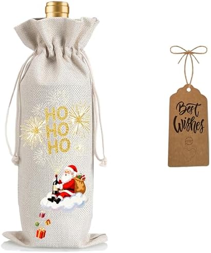 1Pcs HOHOHO Wine Bags Christmas Gift Bag, Wine Bottle Bags Merry Xmas Bottle Covers for Merry Christmas,Holiday Party, Birthday,Storage with 1Pcs Kraft Blessing Cards and natural jute rope - Image 7
