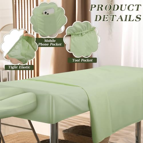 Mixweer 9 Pcs 3 Set Microfiber Massage Table Sheets Set Bulk Includes Flat Sheet, Fitted Sheet with Pocket, Face Rest Cover(Green) - Image 3