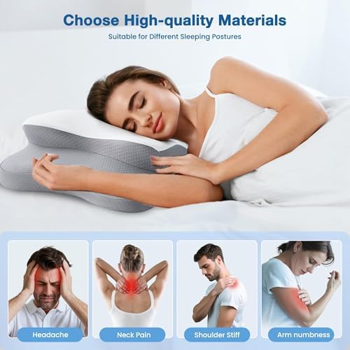 Cervical Pillow for Neck Pain Relief, Cooling Contour Memory Foam Pillows Support Odorless Ergonomic Neck Pillow Adjustable Orthopedic Bed Pillow for Side Back Stomach Sleeper with Pillowcase,KK1 - Image 4