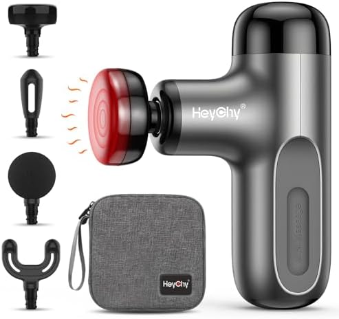 HEYCHY Mini Massage Gun Deep Tissue with Heat, FSA Eligible Massager Gun for Back Neck Relief, Portable Percussion Muscle Massager with 4 Massage Heads for Athletes, Men Women, HSA Eligible by HeyChy