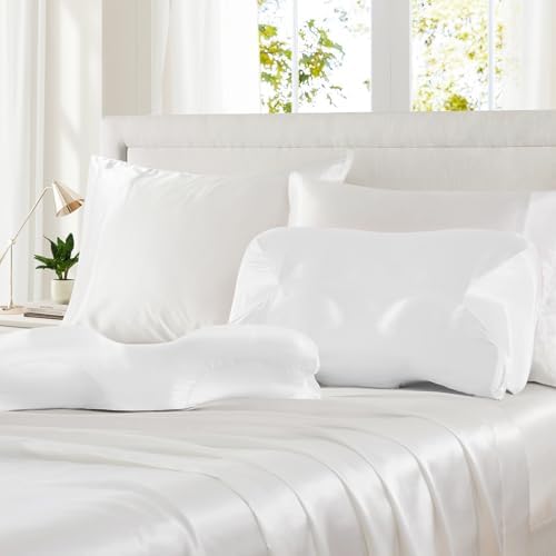 P Pothuiny Ivory White Satin Cervical Pillow Case Cover 1-Pack with Zipper - Image 2