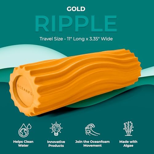 Oceanfoam Ripple Travel Foam Roller (11" x 3.35") Firm Mini Foam Roller for Physical Therapy, Deep Tissue Massage, Back Pain - High Density, Ergonomic Wave Textured - Yoga, Pilates, Exercise (Gold) - Image 5