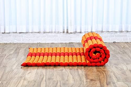 Leewadee - Kapok Roll Mat – Handcrafted Folding Sleep & Relaxation Mattress from Thailand, Ideal as Guest Bed, Camping Mat, Yoga Mat or Traditional Futon, 75 x 39 inches, Orange Red - Image 6