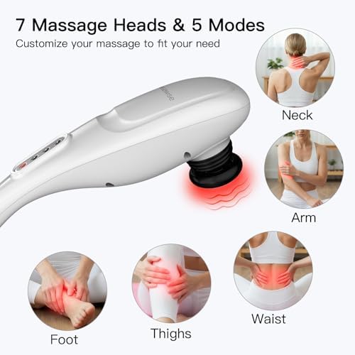 MEGAWISE Cordless Handheld Massager, 3200mAh, 5 Speeds, 7 Heads - Image 4