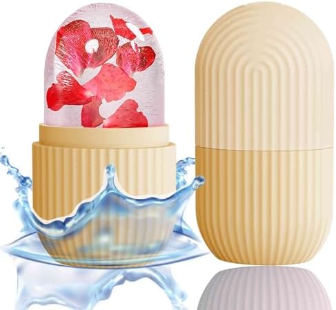 XHJRI Ice Face Roller Massager,Ice Cube Roller for Face, Eyes and Neck Naturally Conditioning and Skin Care,De-Puff Eye Bags,Reduce Migraine Pain,Reusable Massage Silicone Ice Mold (Beige) by XHJRIBringyourbabybestlif