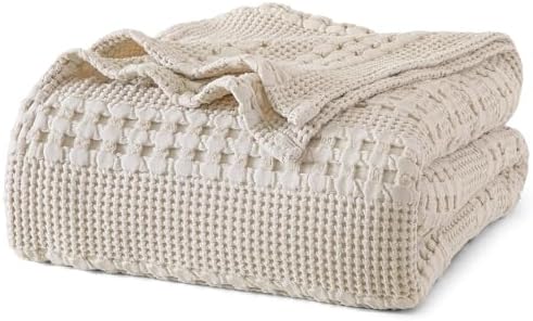 PHF Lightweight 100% Cotton Waffle Blanket for Bed, King, Light Taupe by PHF