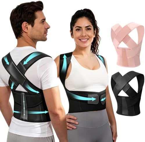 Posture Corrector for Women and Men Plus Size Full Back Support Brace Straightener Scoliosis Spine Upper Back Pain Relief Adjustable Shoulder Instant Posture Corrector with Hunchback (Black, XX-Large) by Cmipeob