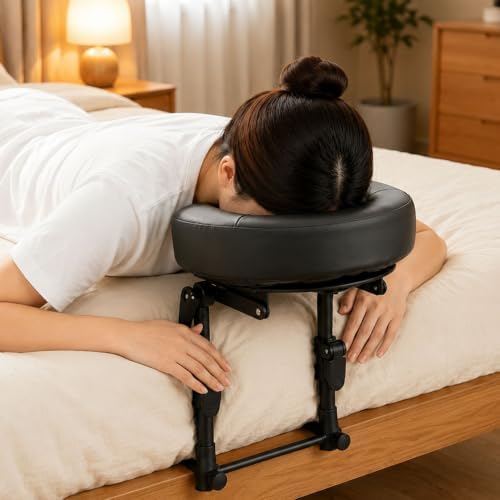 Massage Headrest for Bed, Sturdy Bed Massage Head Holder for Thick Mattresses, Adjustable Face Down Pillow for Post-Eye-Surgery Comfort & Home Spa, PU Leather Memory Foam Face Cradle by Unknown