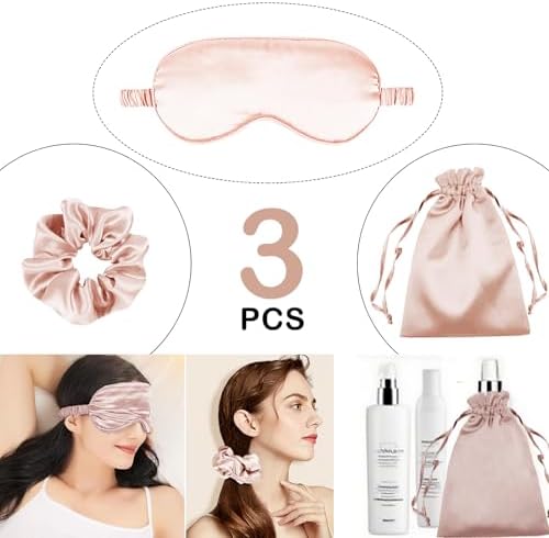 3Pcs Satin Eye Mask Silk Sleep Masks Set Silky Blindfold Eyeshade Blackout Eyes Cover Pouches Bag Scrunchy Wedding Gift - Image 2