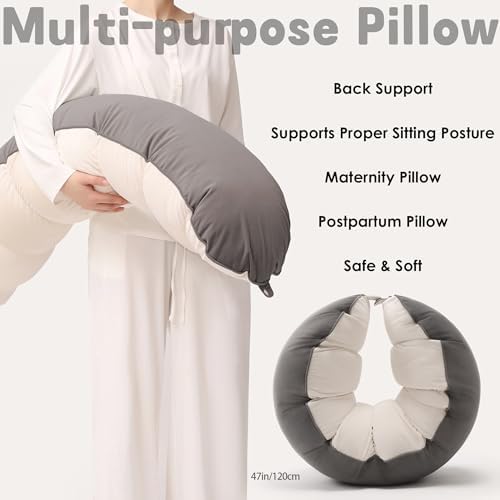 Peallow(Pat. Pend) – Long Round Body Pillow for Adults, Bolster Pillow for Sleeping, Soft and Supportive Pillow for Sleeping & Lumbar Support (Gray-White, 47") - Image 6
