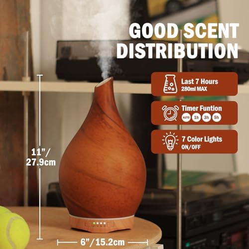 Porseme Essential Oil Diffuser 280ml Handmade Glass Diffuser 7H Runtime - Image 3