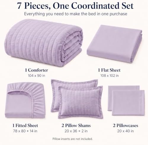 CozyLux King Comforter Set, 7 Pieces Light Purple Seersucker Bed in a Bag - Image 2
