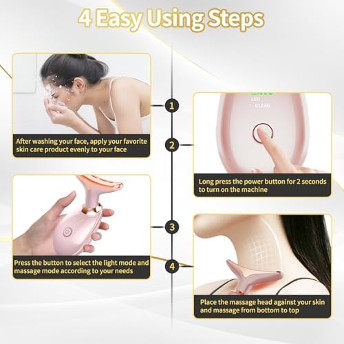 Face Light Therapy Device, Based on Triple Action LED, Thermal, and Vibration Technologies, Face and Neck Beauty Device with 7 Color LED for Home Use, Improve Skin(Glossy Pink) - Image 5