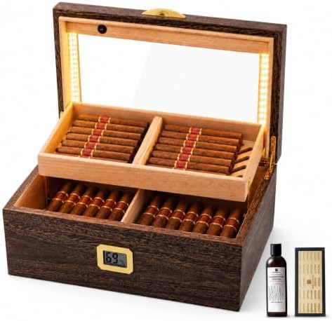 Woodronic Cigar Humidor Box, Glass Top Desktop Humidor by Woodronic