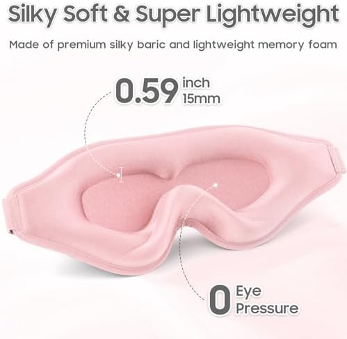 Sleep Mask - Total Blackout 3D Sleeping Mask, Super Lightweight & Silky Soft Eye Mask for Sleeping, Fully Adjustable Fit for Home, Office, Traveling, Meditation, Yoga, Pink - Image 3