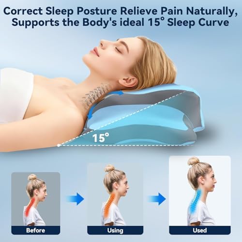 Sleep Apnea Pillow with Neck Pain & Snoring Relief -Orthopedic Cervical Pillow,Ergonomic Contour Memory Foam Pillow for Side, Back,Stomach,Dreamers,Medium Firm (Lakeblue, Queen Size) - Image 3