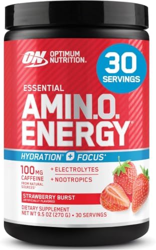 Optimum Nutrition Amino Energy Powder Plus Focus, with BCAA, Electrolytes, and Caffeine, Juicy Strawberry, 30 Servings (Packaging May Vary) (Pack of 6) by OPTIMUMNUTRITION