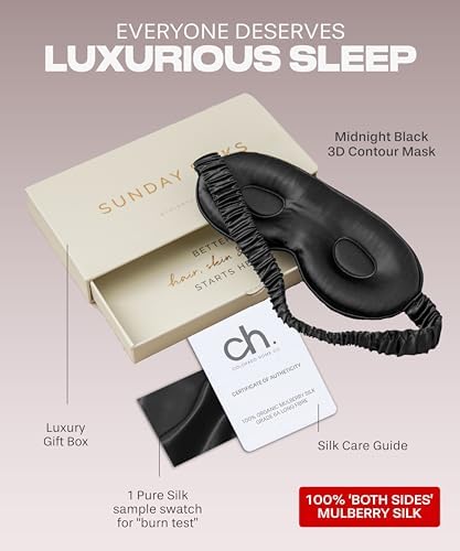 SUNDAYSILKS™ 3D Contoured Silk Sleep Mask | Padded Silk Eye Mask with Eye Cups for Lash Extensions | Blackout, Organic for Women & Men, Perfect for Travel, Slip-Free Deep Sleeping, Antifaz para Dormir - Image 3