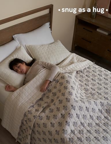 YnM King Size Linen Weighted Blanket for Adults (88x104 Inches, 25 Pounds, Damask), Exclusive Smallest Compartments, Heavy Bed Blanket for Two Persons of 110~190lbs on Queen or King Bed - Image 3