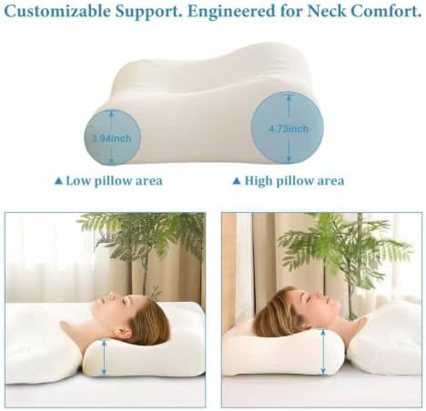 Cervical Pillow for Neck Pain Relief - Contour Memory Foam Pillow for Side and Back Sleepers, Dual Height 4.7" and 3.2" Ergonomic Orthopedic Neck Pillow, Medium-Firm Cervical Spine Support - Image 2