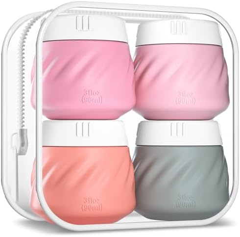 Gemice Silicone Cream Jars TSA Approved Travel Size Containers with Toiletry Bag, Wide Mouth Leak-proof Travel Accessories with Lid for Cosmetic Cream (4 Pack) by GemiceBeautyTools
