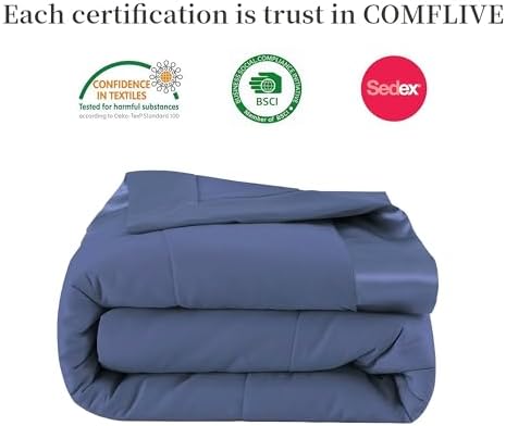 COMFLIVE Queen Down Alternative Blanket - Lightweight Satin Trim, Navy - Image 6