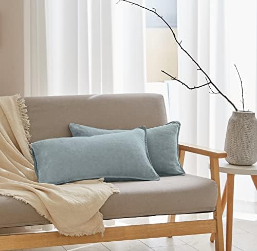 Simple&Opulence 100% Linen Lumbar Pillow Cover 12 x 20 Inches Set of 2 Rectangular Decorative Throw Cushion Cover for Couch Sofa Bed Living Room Office Soft Breathable Farmhouse - Dusty Blue by SimpleOpulence