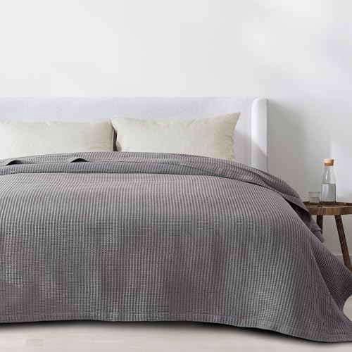 100% Cotton Dark Grey Blanket Full/Queen Size for Bed - Breathable and Soft, Waffle Weave for Summer Spring, 90x90 Inches - Image 6