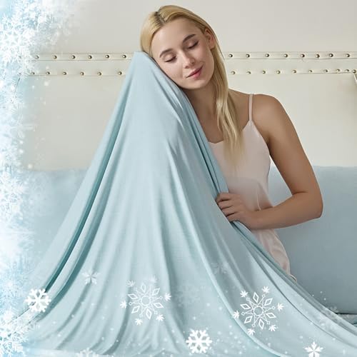 CHOSHOME Cooling Blanket for Hot Sleepers Lightweight Summer Cold Thin Blankets for Sleeping, Hot Flashes Night Sweats, Soft Blanket for Bed, California King, Ice Blue by CHOSHOME