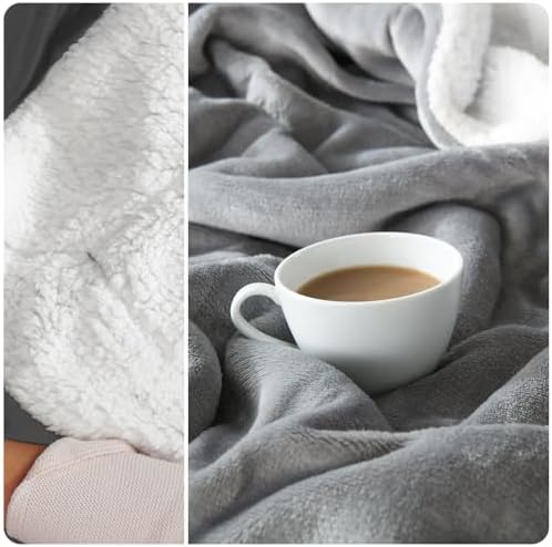 NANPIPER Sherpa Blanket Twin Size for Couch, Warm and Lightweight Throw, Soft Fuzzy Plush Fleece for Winter, Lunar Rock Grey 60x80 Inches - Image 5